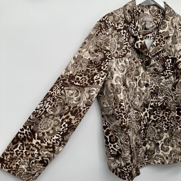 Chicos 3 US XL 16 18 Jacket Coat Woven Cotton Brown Stretch‎ Pockets Button Up - Picture 7 of 11